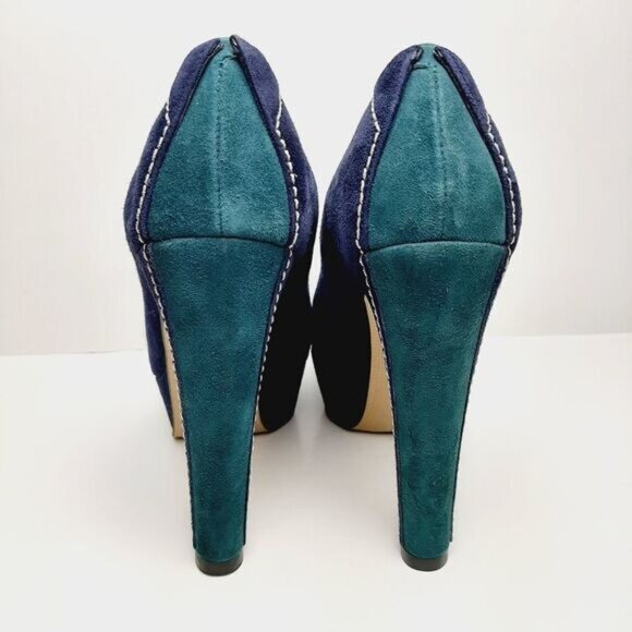 GINO VAELLO | Spain Platform Pumps Navy & Green Suede Leather Sz 6.5 | Eur 37 - Picture 6 of 14